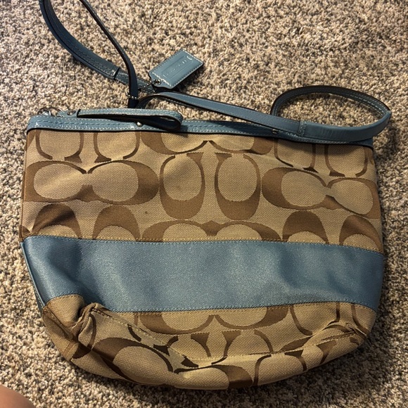 Coach Tan and Blue Signature Tote Bag - Picture 2 of 7